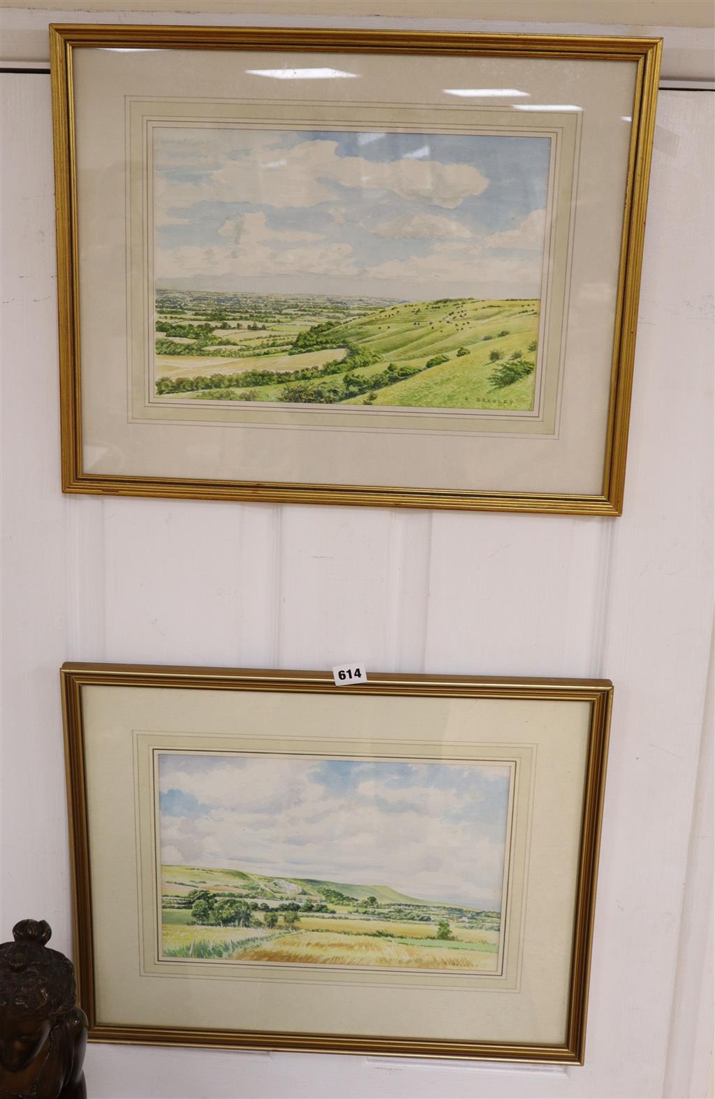 R. Beckley, pair of watercolours , View from Ditching Beacon and View of Firle Beacon, signed, 24 x 35cm